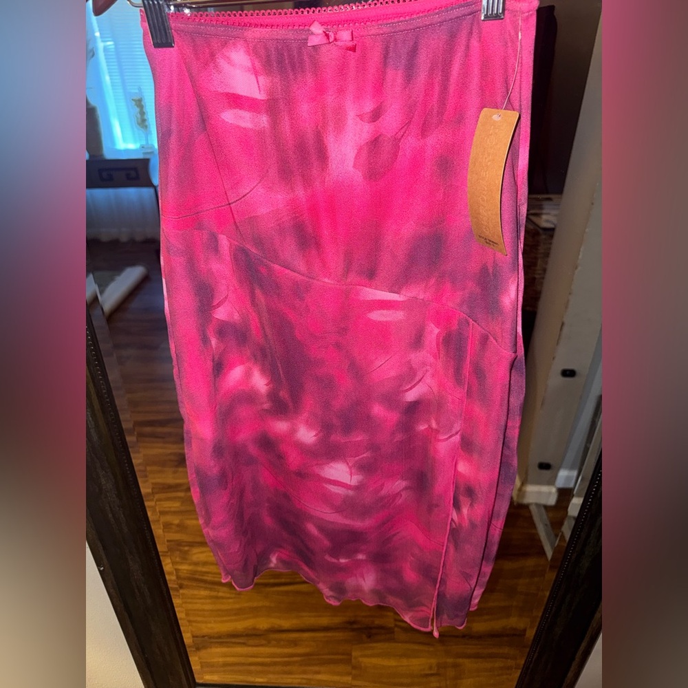 Vibrant Pink and Purple high-rise midi slip skirt with thigh slit